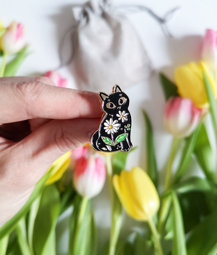 Pin Metalic Floral Cat